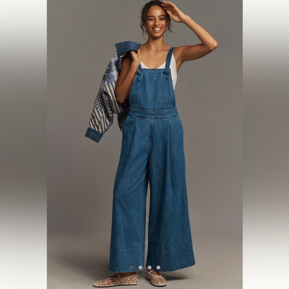 Anthropologie Denim Wide-Leg Overalls - Blue